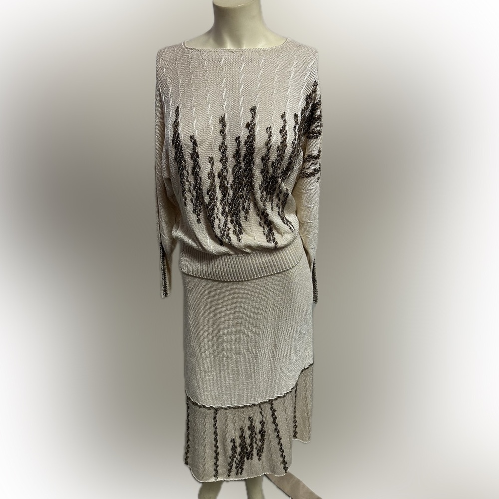 Vintage 1980’s Paca sweater knit two piece top and skirt outift
